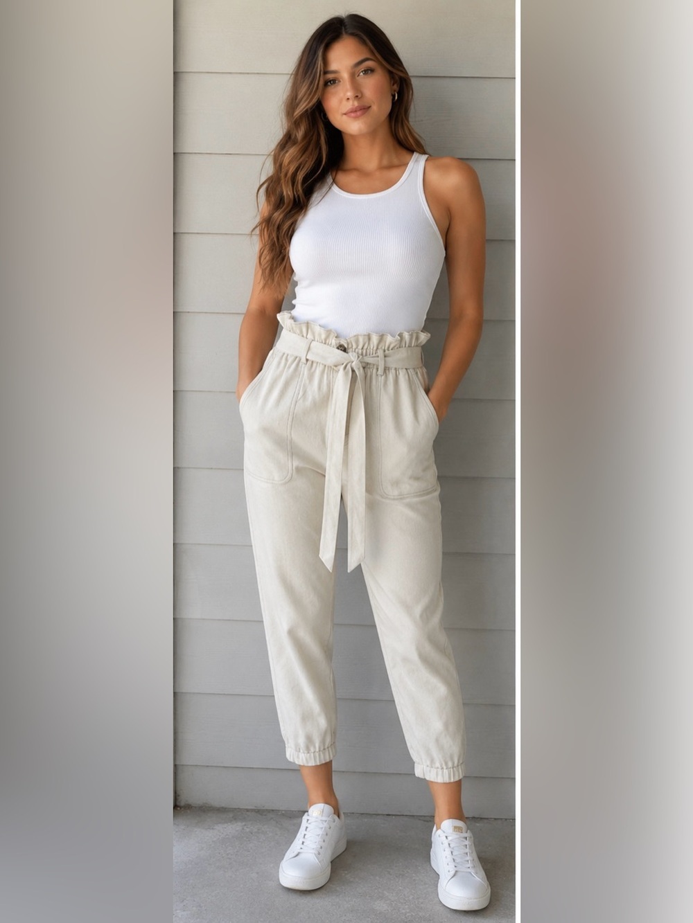 Sienna Sky Cream Paperbag Waist Tie Pants